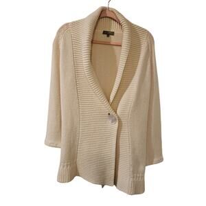 N. Peal London Cashmere‎ Cardigan Medium | Chunky Knit Cream One-Button Sweater